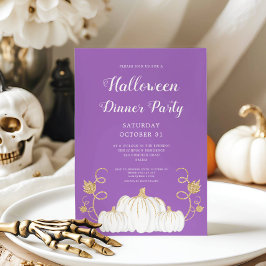 Lieve Paarse Pompoen Halloween Dinerfeest Kaart