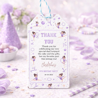 Lieve paarse ritmische gymnastiek verjaardagsfeest cadeaulabel