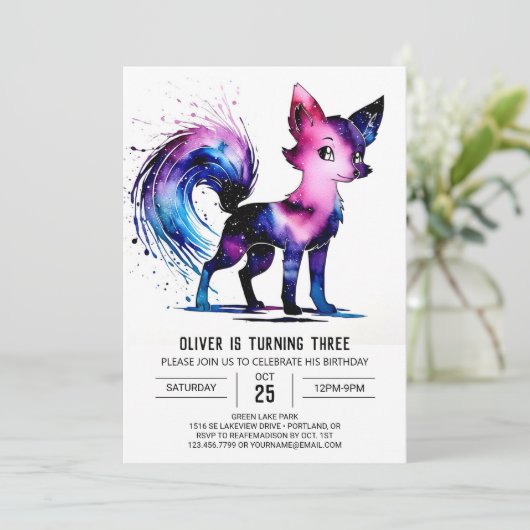 Lieve Paarse Vos Digitale Jongen Verjaardag Kaart (Staand voorkant)