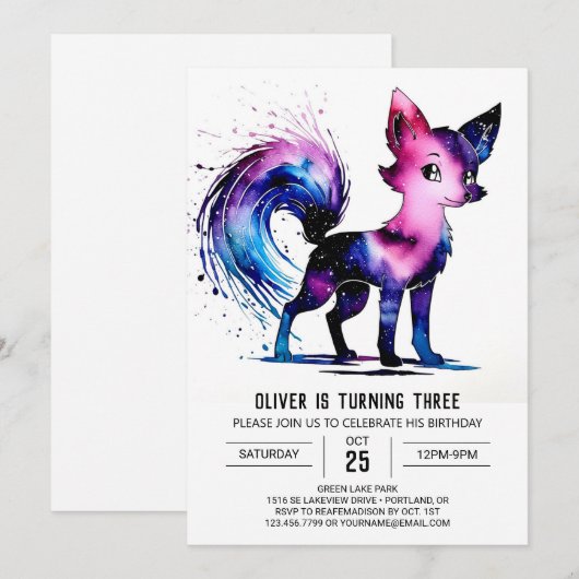 Lieve Paarse Vos Digitale Jongen Verjaardag Kaart (Voorkant / Achterkant)