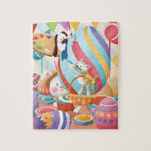 Lieve Paashaas Kat Hond Schilderij Groot Ei Legpuzzel
