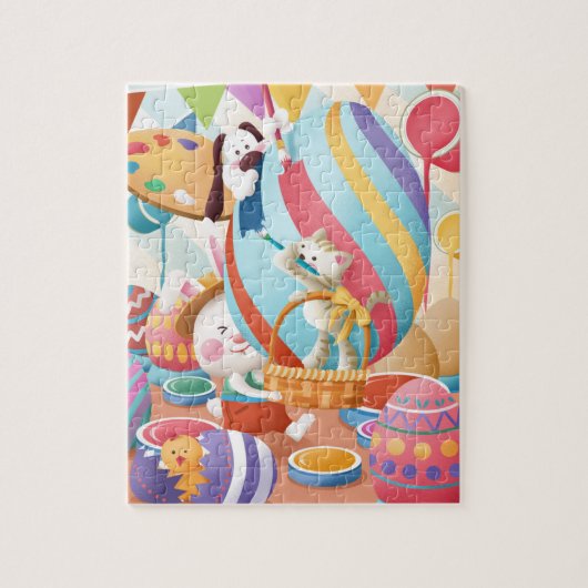 Lieve Paashaas Kat Hond Schilderij Groot Ei Legpuzzel (Verticaal)