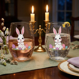 Lieve Paashaas & Pastelkleurige Paaseieren Wijnglas Zonder Voet