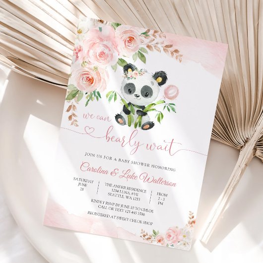 Lieve Panda Bloemen Babyshower Uitnodiging