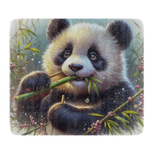 Lieve Pandabeer Eet Bamboe Snijplank (Voorkant)