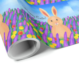 Lieve Pasen konijn in de bloemen gepersonaliseerd Cadeaupapier
