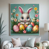 Lieve Pasen Konijn Kleurrijke Eieren Lente Bloem  Poster