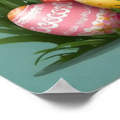 Lieve Pasen Konijn Kleurrijke Eieren Lente Bloem  Poster (Hoek)