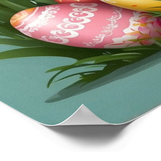 Lieve Pasen Konijn Kleurrijke Eieren Lente Bloem  Poster (Hoek)