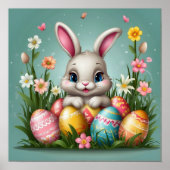 Lieve Pasen Konijn Kleurrijke Eieren Lente Bloem  Poster (Voorkant)