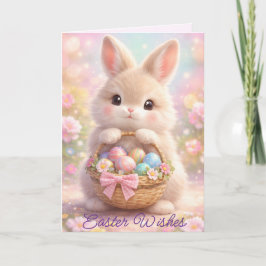 Lieve Pasen Konijn met Kleurrijke Mand met Eieren Feestdagen Kaart