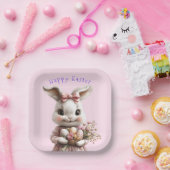 Lieve Pasen Konijn Roze Strik Kleurrijke Eieren Papieren Bordje (Feest)