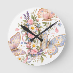 Lieve Pastel Vlinder Kunst Ronde Klok