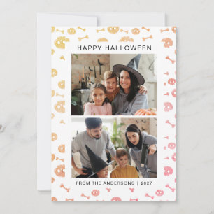 Lieve Pastel Waterverf Griezelig 2 Foto Halloween Feestdagenkaart