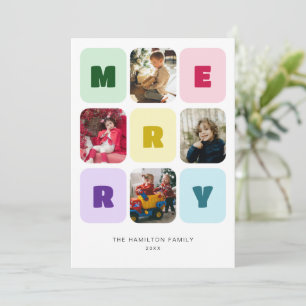 Lieve pastelkleuren foto blokken vrolijk kerstfees feestdagenkaart