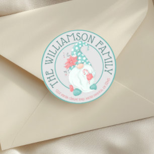 Lieve Pastelkleurige Gnome Familie Naam Retouradre Vierkante Sticker