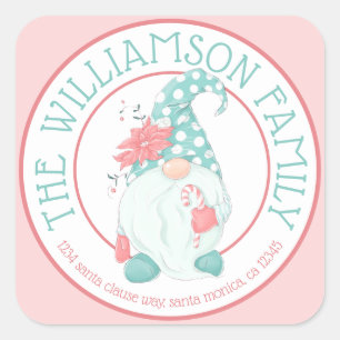 Lieve Pastelkleurige Gnome Familie Naam Retouradre Vierkante Sticker