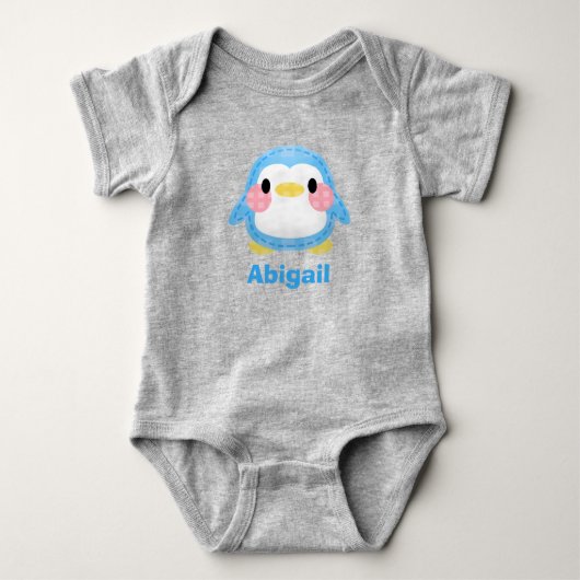 Lieve patchwork stijl pinguïn kunst gepersonalisee romper (Voorkant)