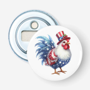 Lieve patriottische kip met Amerikaanse vlag Button Flesopener