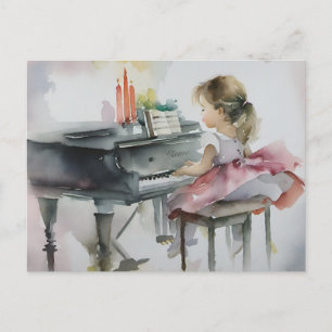Lieve pianiste jonge meisje speelt piano briefkaart