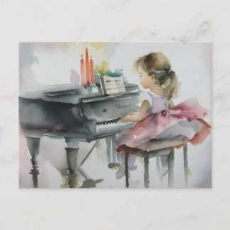 Lieve pianiste jonge meisje speelt piano briefkaart