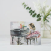 Lieve pianiste kleine meisje speelt piano briefkaart (Staand voorkant)