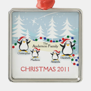 Lieve Pinguïn Familie van 4 Kerst Ornament