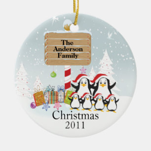 Lieve Pinguïn Familie van 6 Kerst Ornament