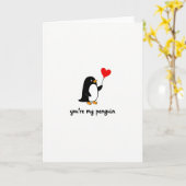 Lieve Pinguïn Liefdes Hart Kaart (Gele Bloem)