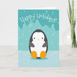 Lieve pinguïn op ijs Blauwe Winter Kerstmis Feestdagen Kaart