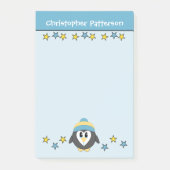 Lieve pinguïn sterren naam kinderen blauw geel post-it® notes (Voorkant)
