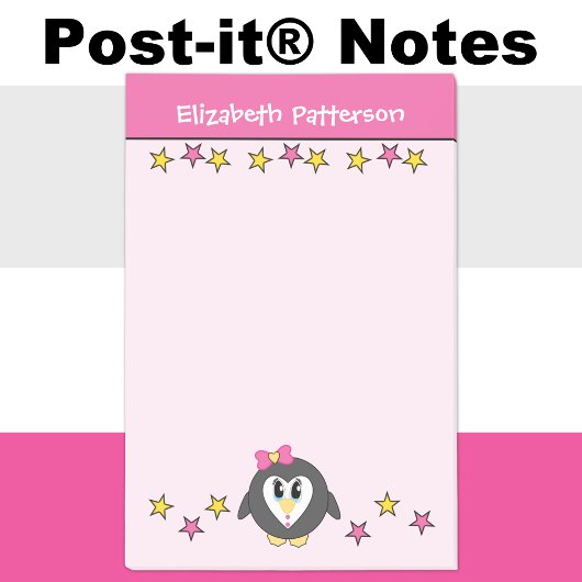 Lieve pinguïn sterren naam kinderen roze geel post-it® notes