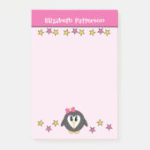 Lieve pinguïn sterren naam kinderen roze geel post-it® notes (Voorkant)
