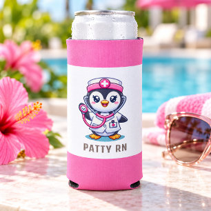 Lieve Pinguïn Verpleegster RN Roze Streep Geperson Seltzer Blikjeskoeler