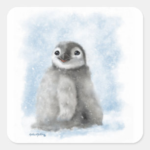 Lieve Pinguïnkuiken in de Sneeuw Cartoon Vierkante Sticker