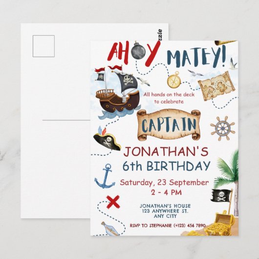 Lieve Piraat Verjaardag Briefkaart (Voorkant / Achterkant)