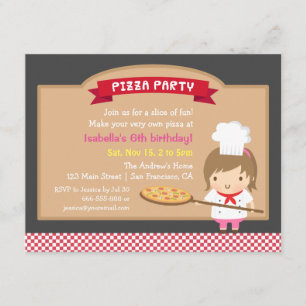 Lieve pizzareceptenmeisje verjaardagsfeest uitnodi kaart