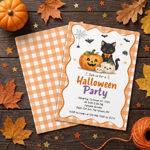 Lieve Pompoen Zwarte Kat Kinderen Halloween Uitnod Kaart