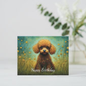 Lieve Poodle Bloem Wei Verjaardag Briefkaart (Staand voorkant)