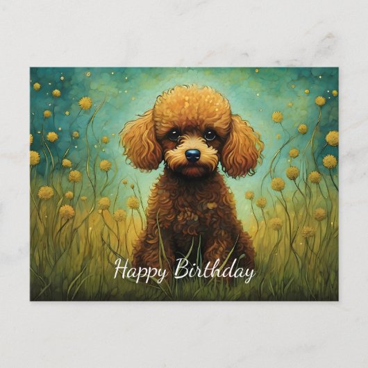 Lieve Poodle Bloem Wei Verjaardag Briefkaart (Voorkant)