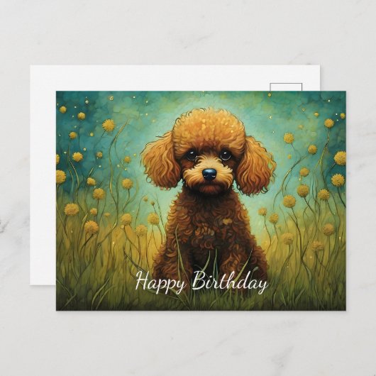 Lieve Poodle Bloemenwei Verjaardag Briefkaart (Voorkant / Achterkant)