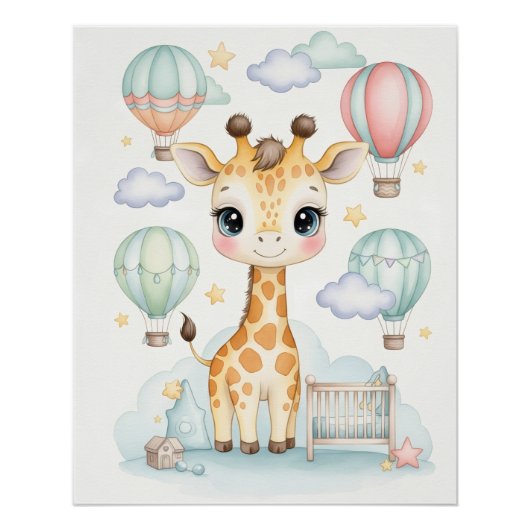 Lieve Poster voor Giraffe Babykamer. (Voorkant)