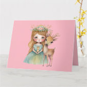 Lieve prinses en jong hertje groet kaart (Gele Bloem)