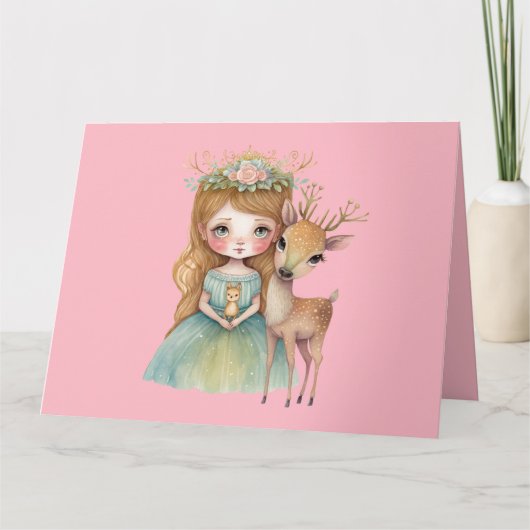 Lieve prinses en jong hertje groet kaart (Voorkant)