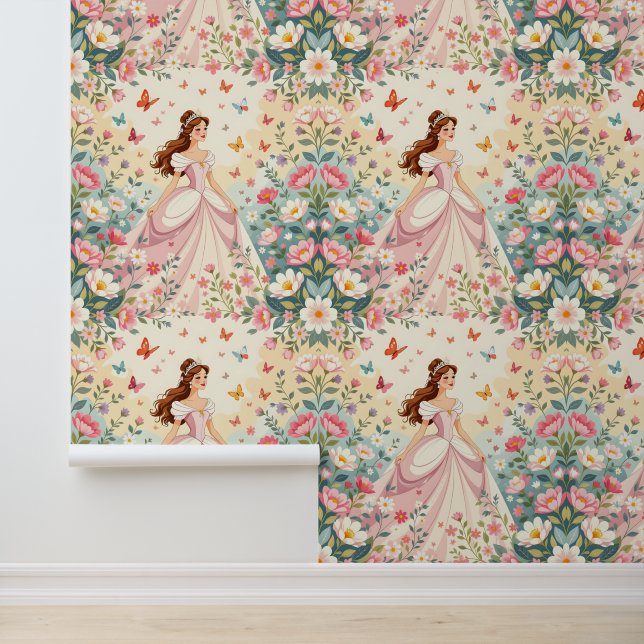 Lieve prinses met vlinders behang (Applicatie)