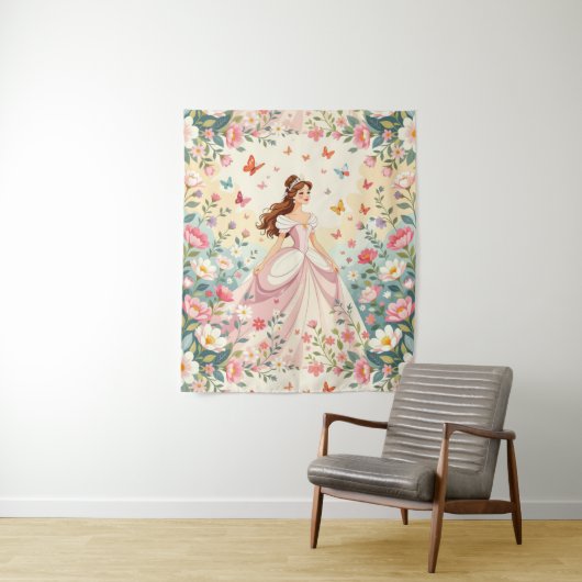 Lieve prinses met vlinders wandkleed (In situ)