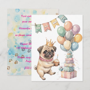 Lieve Pug Digitale Download Feest Uitnodiging