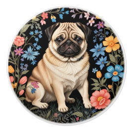 Lieve Pug Elegante Kleurrijke Bloemige Keramische Knop