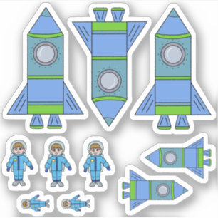 Lieve Raket Astronaut Blauw Groen Tekening Kindere Sticker