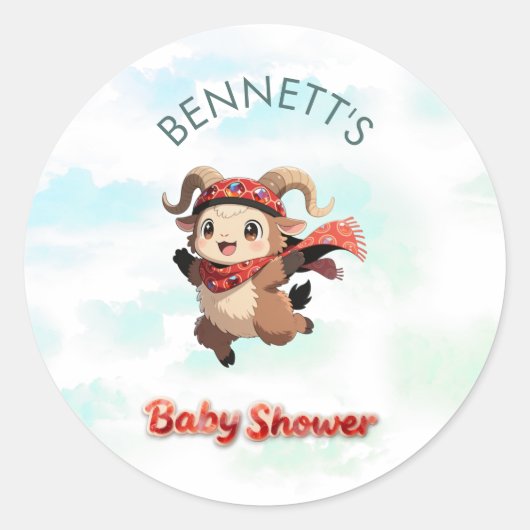 Lieve Ram Winter Baby Shower Ronde Sticker (Voorkant)